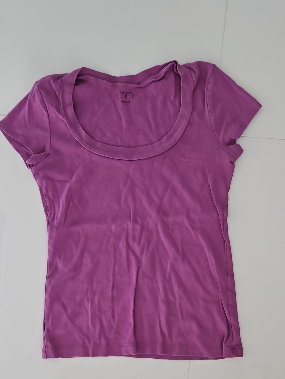 LOFT Short Sleeve Scoop Neck Tee — Magenta Purple